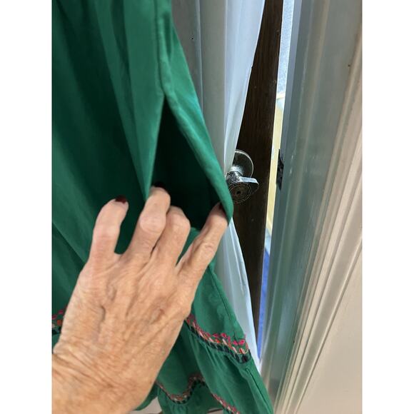 Boden Green Floral Embroidered Natalie Tiered Maxi Dress Sz 2 Boho Peasant - Picture 7 of 8